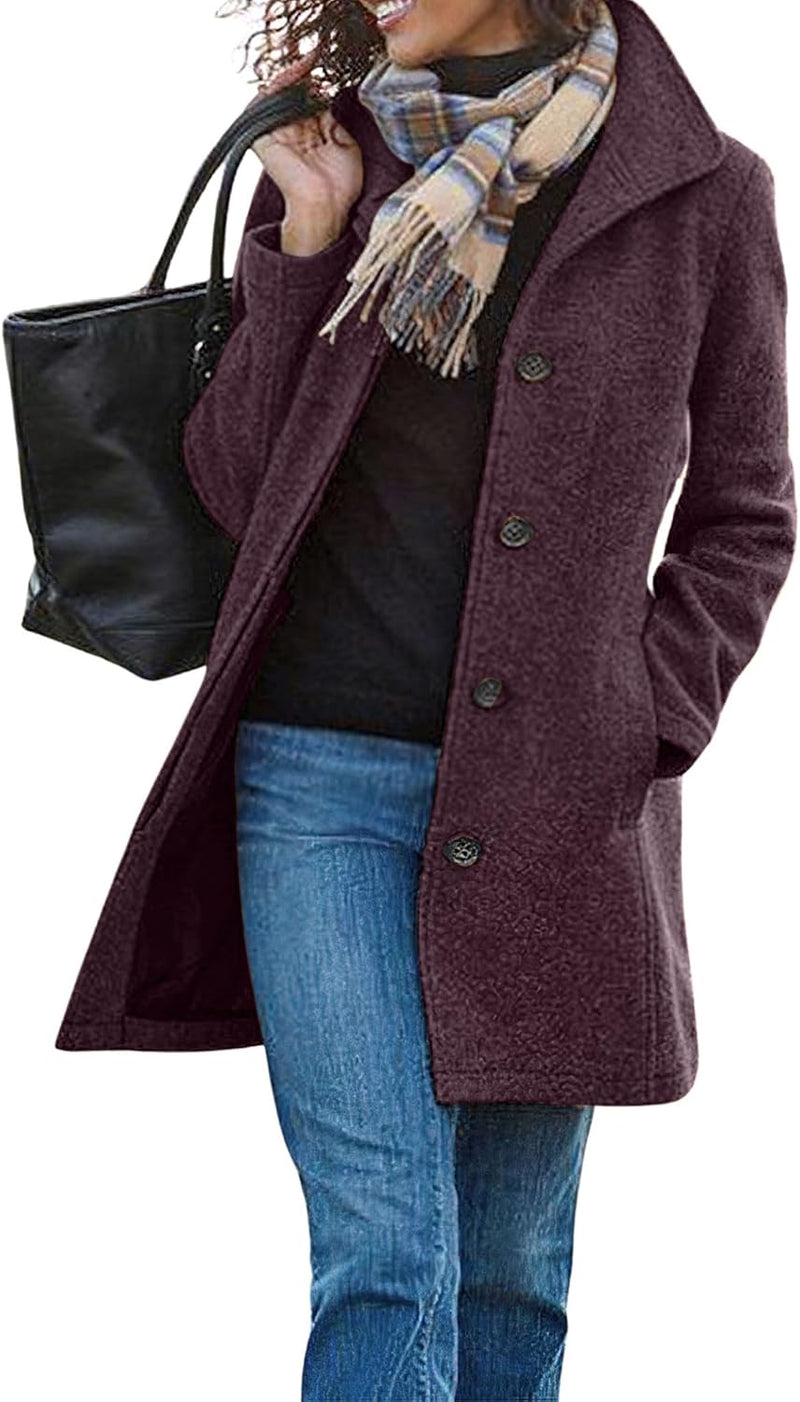 CHARTOU Women's Casual Thicken Wool Blend Stand Collar Single Breasted Pea Coat-24