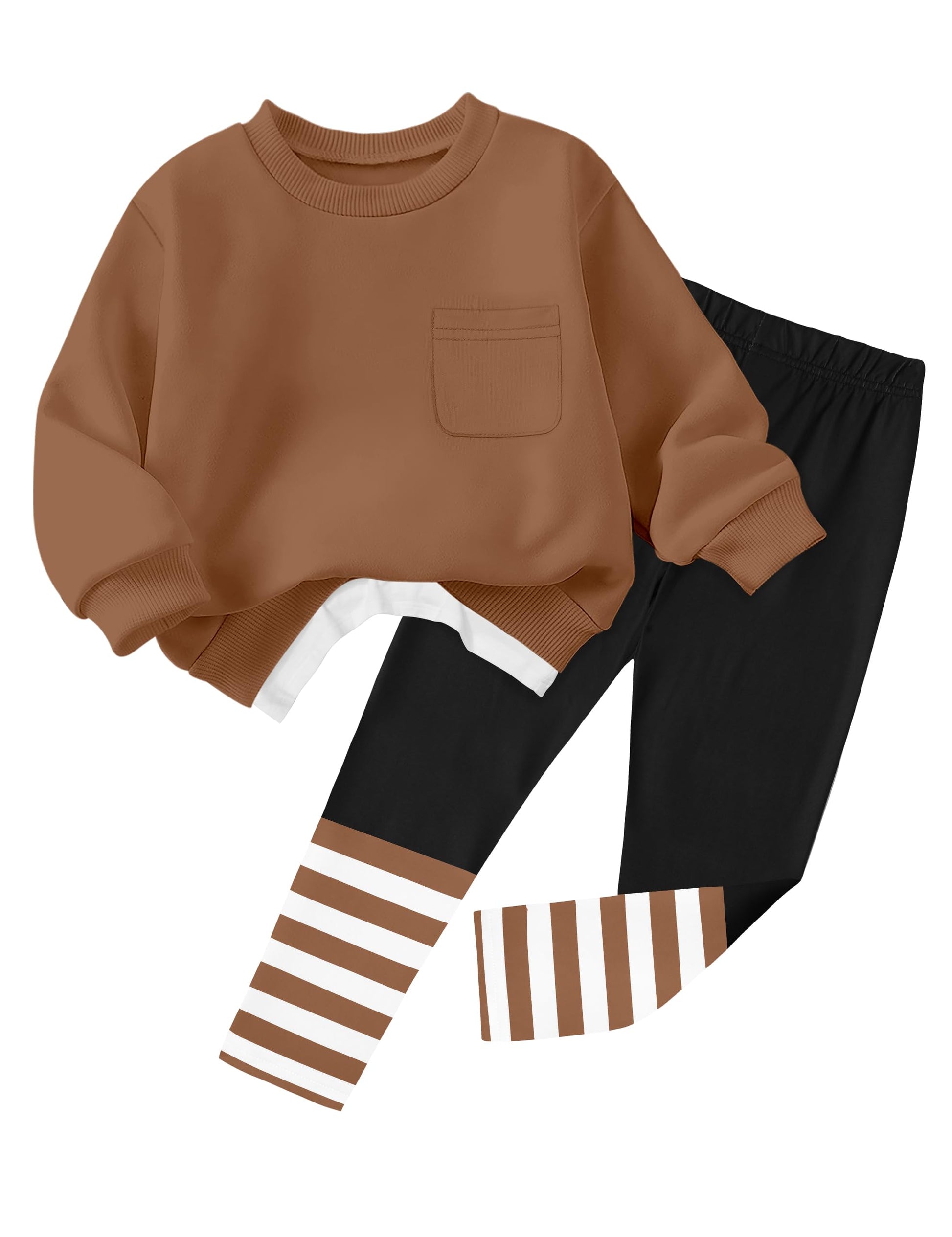 NAPU Little Girls Clothes 2Pcs Girls Outfits Pullover Sweatsuit Patchwork Striped Leggings Pants Set Fall Winter Clothes 2-8Y
