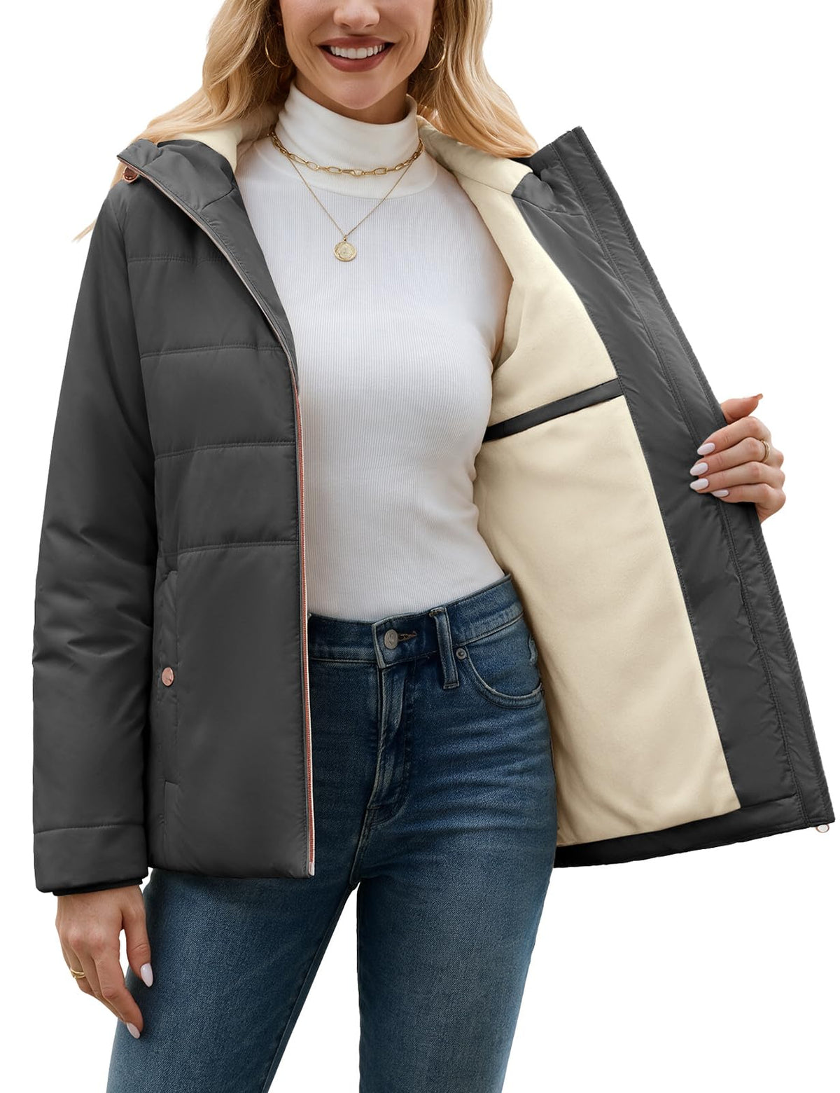 Yusongirl Women's Winter Quilted Puffer Jacket Water Repellent Fleece Lined