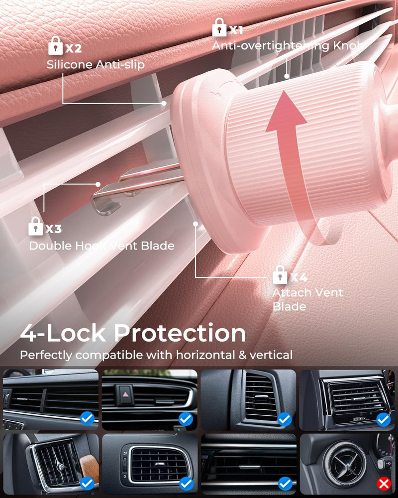 MRGLAS 2025 Upgraded Phone Holders for Your Car with New Metal Hook Clip, Handy Air Vent Cell Phone Car Mount [One Hand Operation], Universal Automobile Accessories for iPhone Android, Gifts for Women