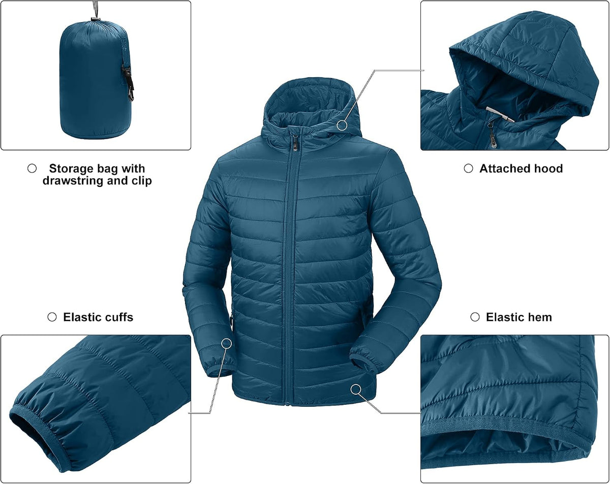 33,000ft Men's Packable Hooded Puffer Jacket Lightweight Warm Winter Coat