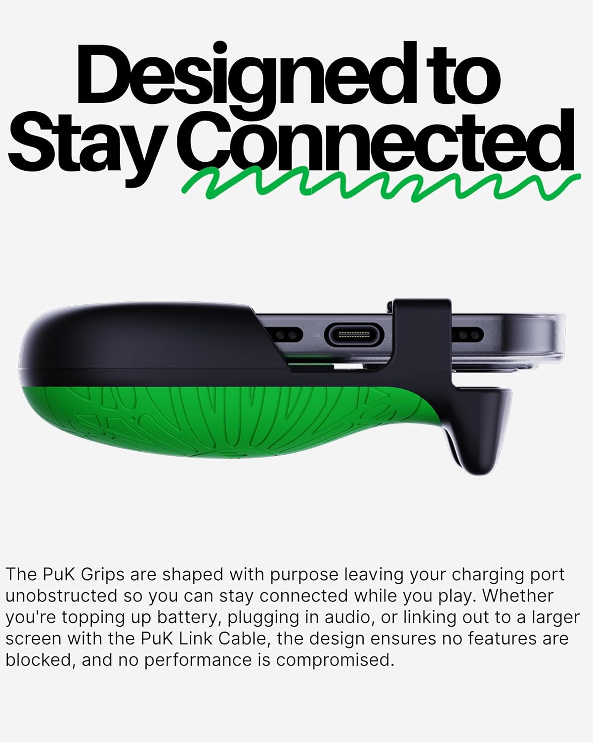 PUK Phone Gaming Grip - Black & Green Ergonomic Mobile Game Handle with Adhesive Pads - Mobile Game Controller Grip to Reduce Hand Fatigue - Android Phone Gaming Accessories