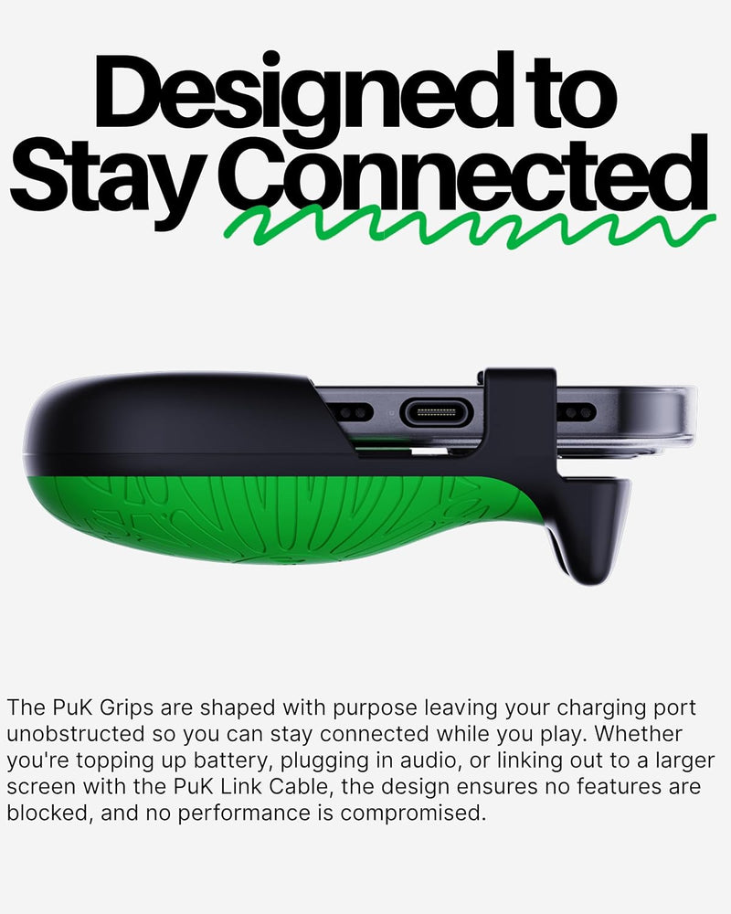 PUK Phone Gaming Grip - Black & Green Ergonomic Mobile Game Handle with Adhesive Pads - Mobile Game Controller Grip to Reduce Hand Fatigue - Android Phone Gaming Accessories