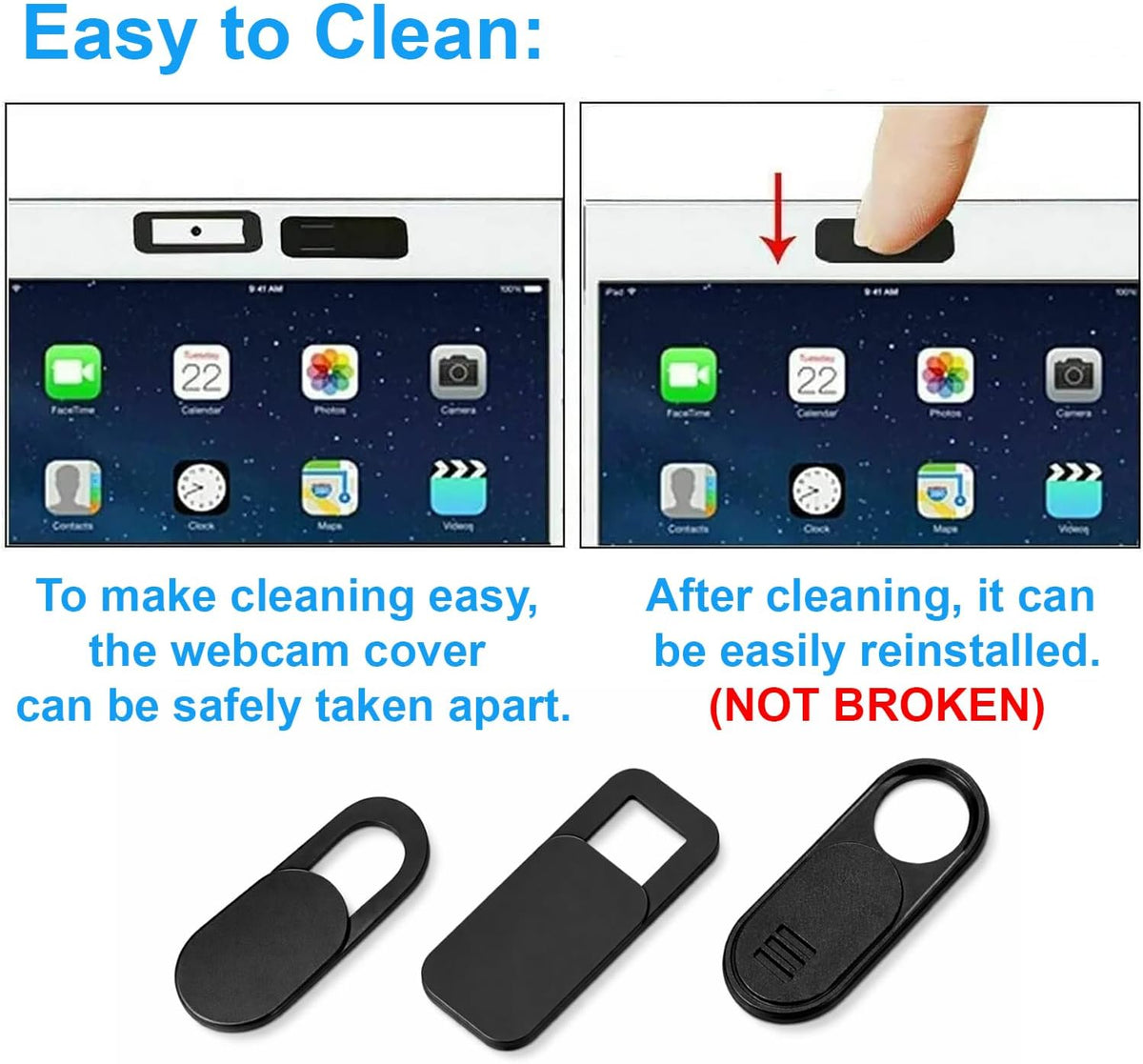 JOS California 9 Pack(3 Large + 3 Medium + 3 Small) 0.03 inch Ultra Thin Webcam Cover Slide Camera Blocker Protect Your Privacy Security for MacBook Air, Laptop, iPad, iMac, PC, iPhone