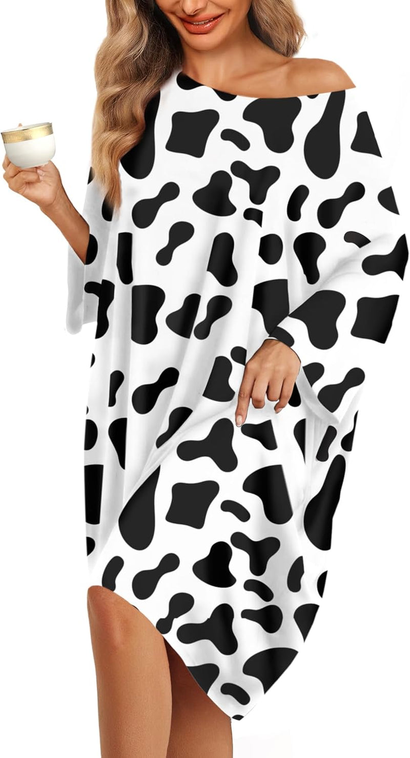 KFUBUO Plus Size Nightgowns for Women Oversized Sleep Tshirts Dress Short Sleeves Sleepwear With Pocket Fit S-5XL-7