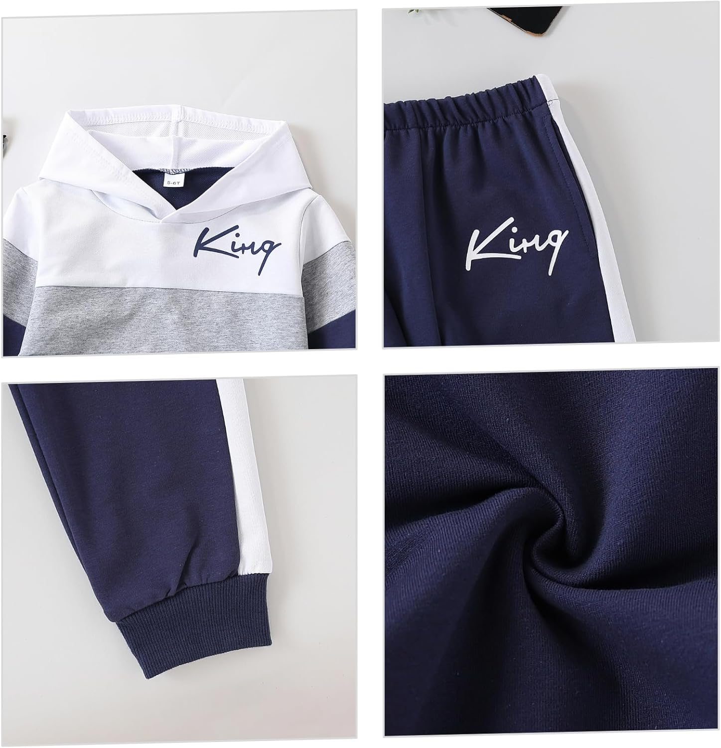 Voxikidio Kids Boys Clothes Color Blocking Hoodie Sweatshirts and Pant 2Pcs Fall Outfits Set Size 5-10