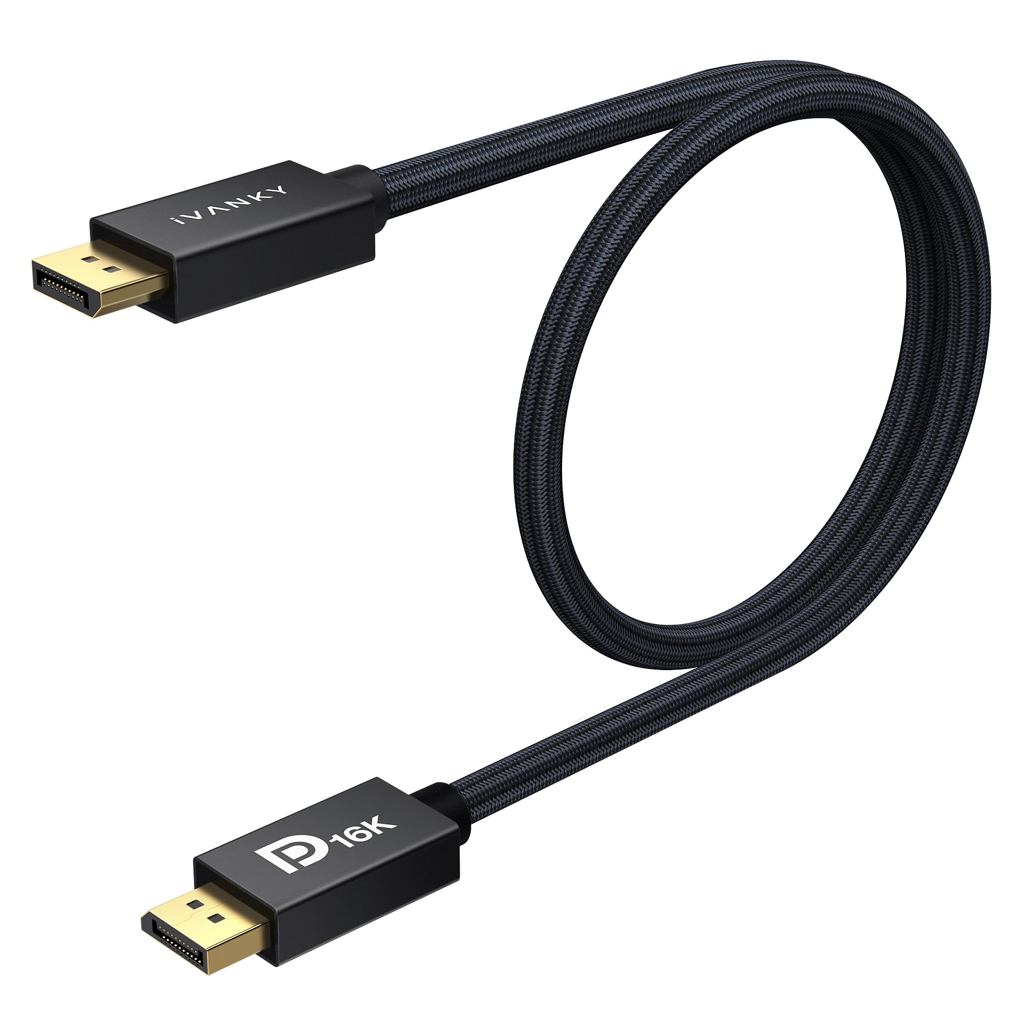 IVANKY 80Gbps Displayport Cable 2.1, 16K DP Cord [16K@60Hz,8K@120Hz,4K@240Hz], Display Port 2.1 Cable Support HDR10, HDCP, DSC 1.2a, for 5090,7900Graphics/PC/TV/Gaming Monitor, 6.6FT