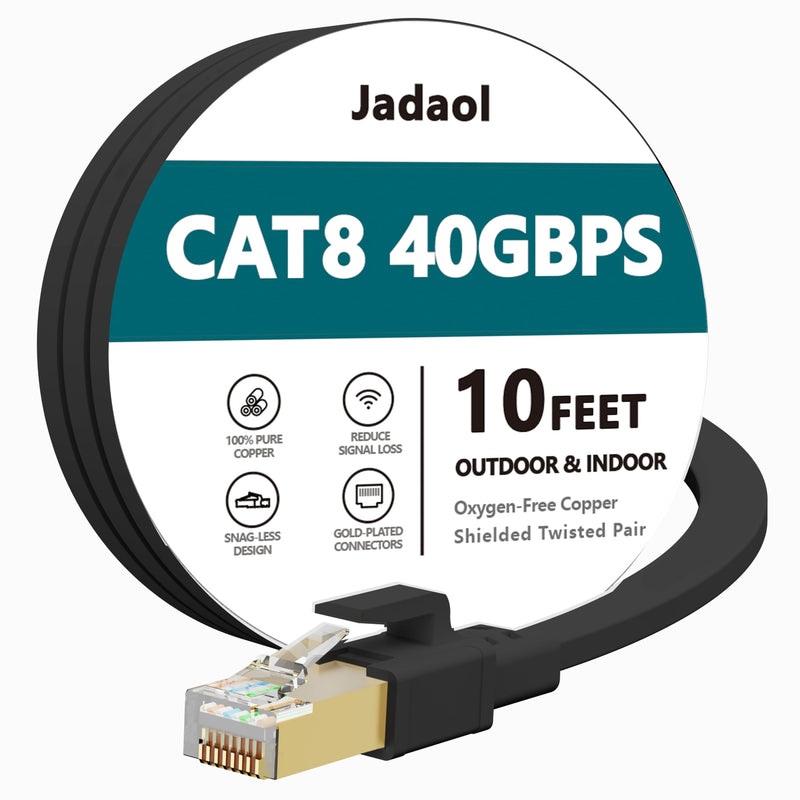 Jadaol Cat8 Ethernet Cable 100ft 40Gbps 2000MHz Flat S/FTP LAN Cable White