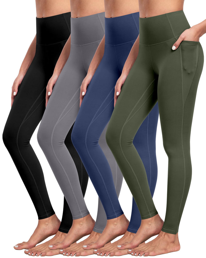 NORMOV 4 Packs Yoga Leggings with Pockets for Women, Soft High Waisted Tummy Control Workout Pants