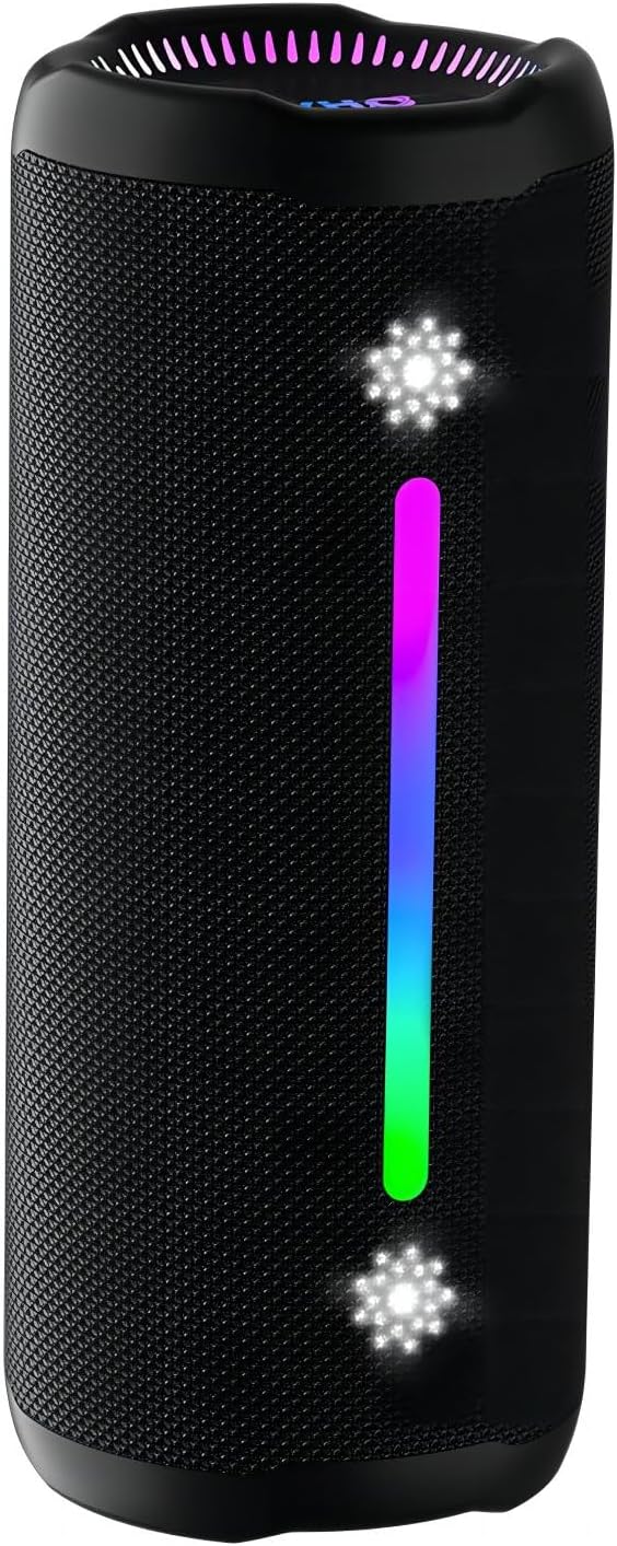 Bluetooth Speakers Wireless Loud Stereo Sound IPX7 Waterproof Outdoor Portable 25W Super Bass Speaker for Home Party Beach with 24H Playtime Colorful Lights BT5.3 TWS Pairing Birthday Gift Black