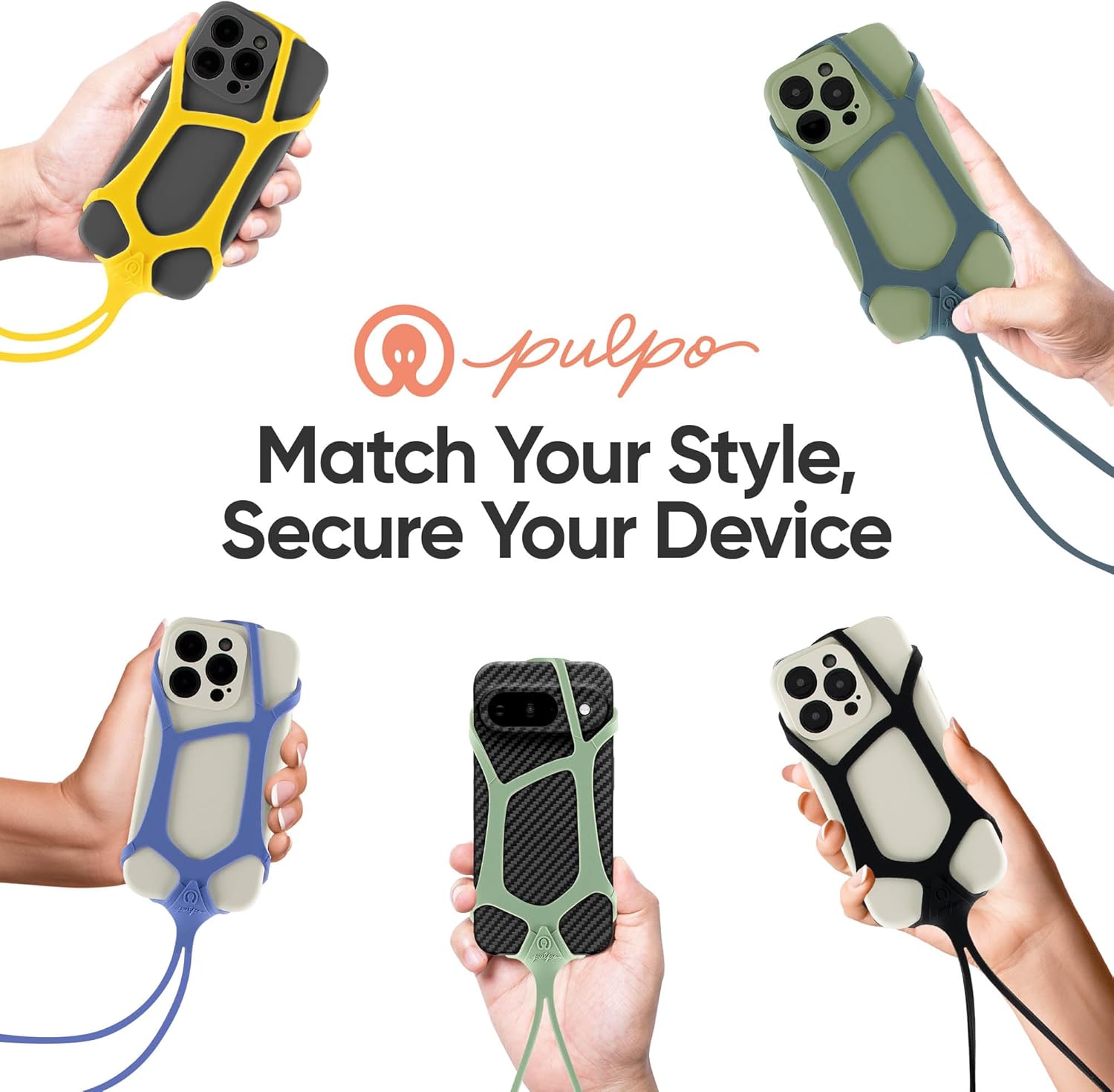 Pulpo Safety Cell Phone Lanyard Green Fits Smartphones 6.1 to 6.8” - Anti Theft Phone Strap for Men & Women, Lanyards for Phones, Hiking Phone Holder & Cellphone Lanyard, Silicone Crossbody Straps