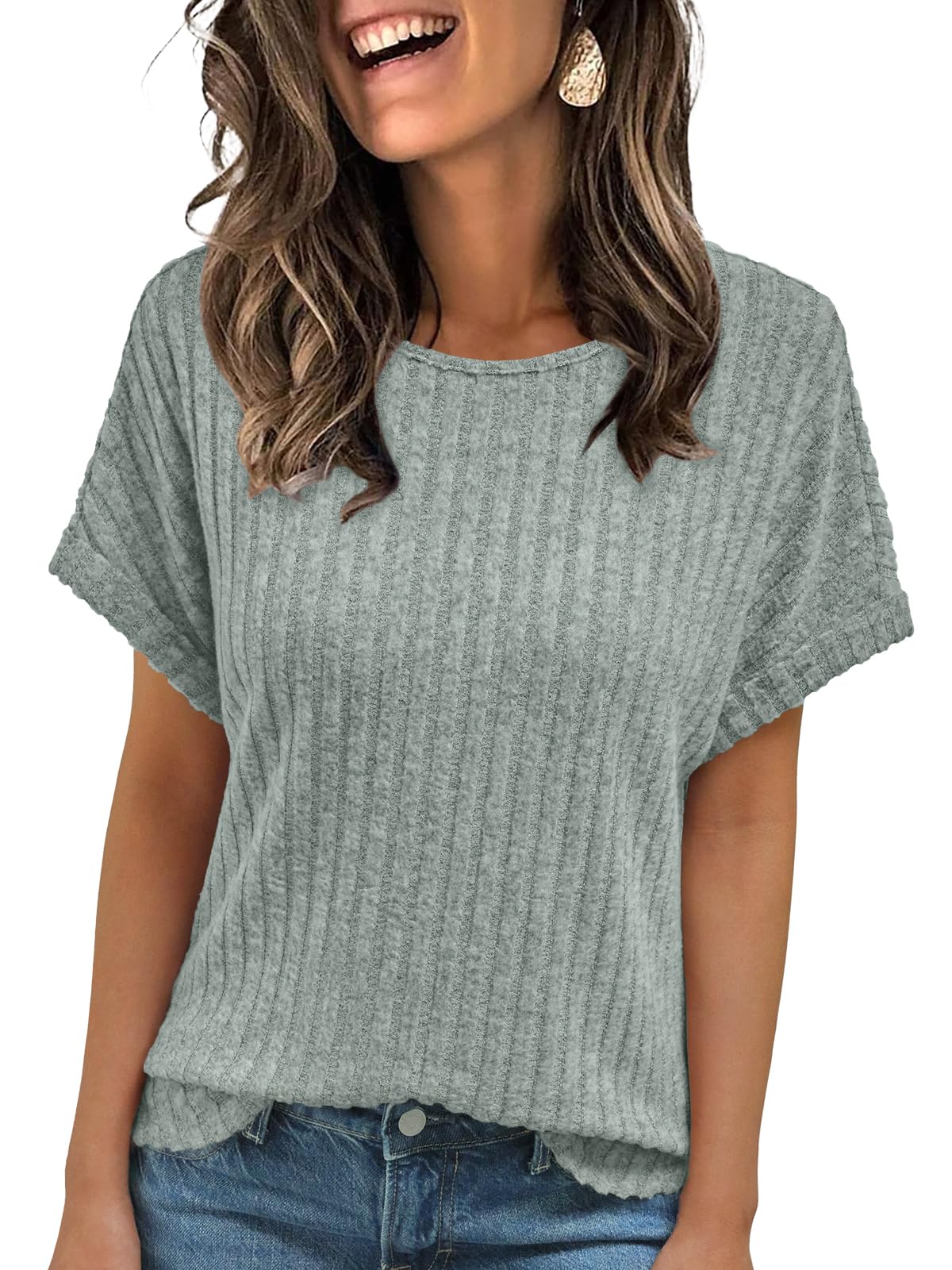 AUTOMET Women Textured Shirts Fall Sweaters Loose Fit Short Sleeve Tunic Tops 2025 Dressy Casual Business Blouses-31