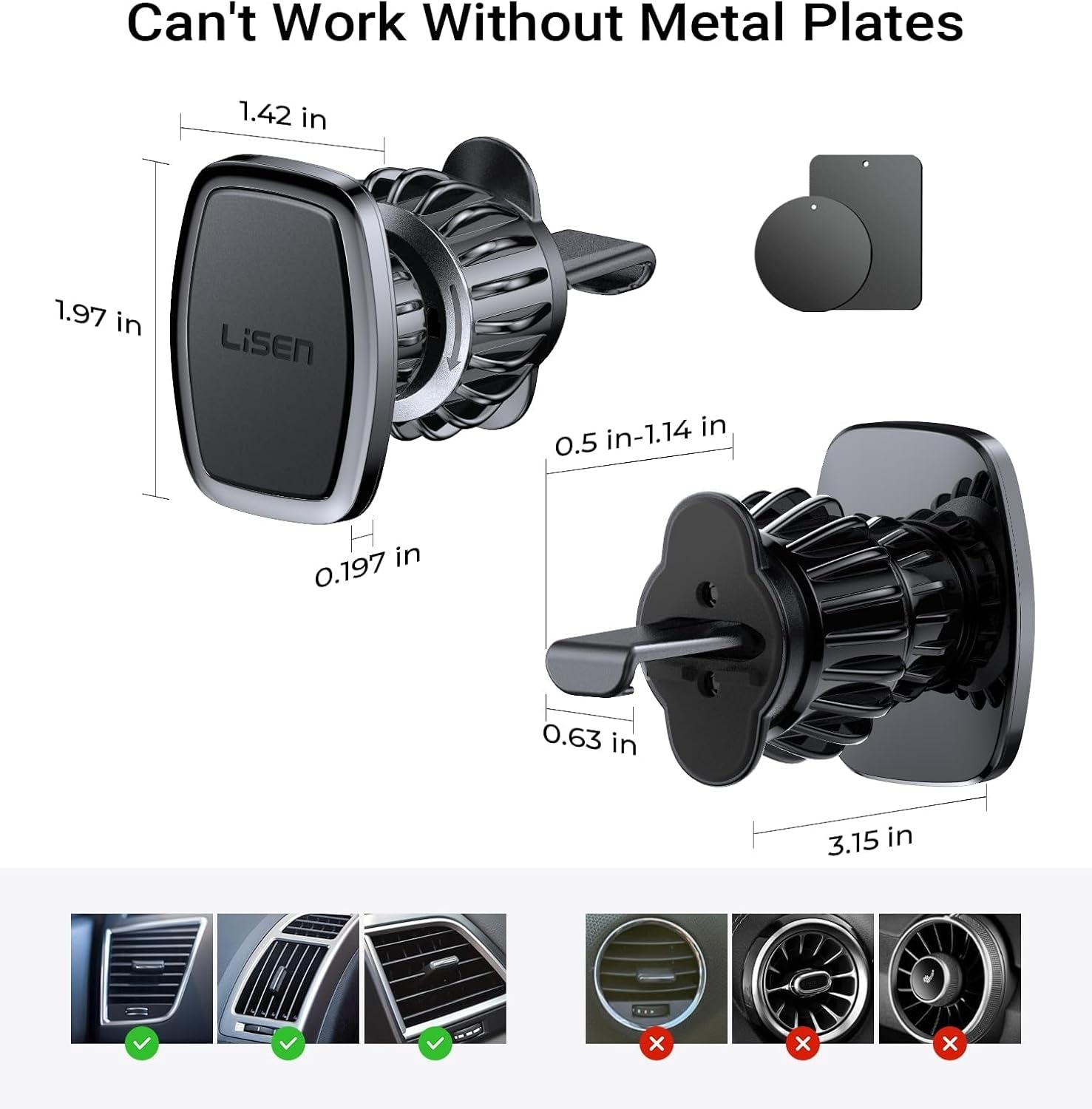 LISEN Magnetic Phone Holder for Car, Car Phone Holder Magnetic with Upgraded Clip & Ultra 6 Strong Magnets, Magnetic Car Phone Mount Magnet for Car Automobile Cradles, Soporte de Telefono para carro