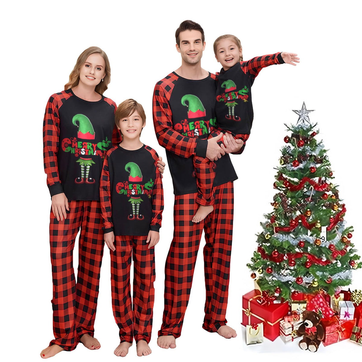 lohill Christmas Pajamas for Family, Womens Sanda Claus Snow Print Xmas Pjs Pajamas matching christmas pjs