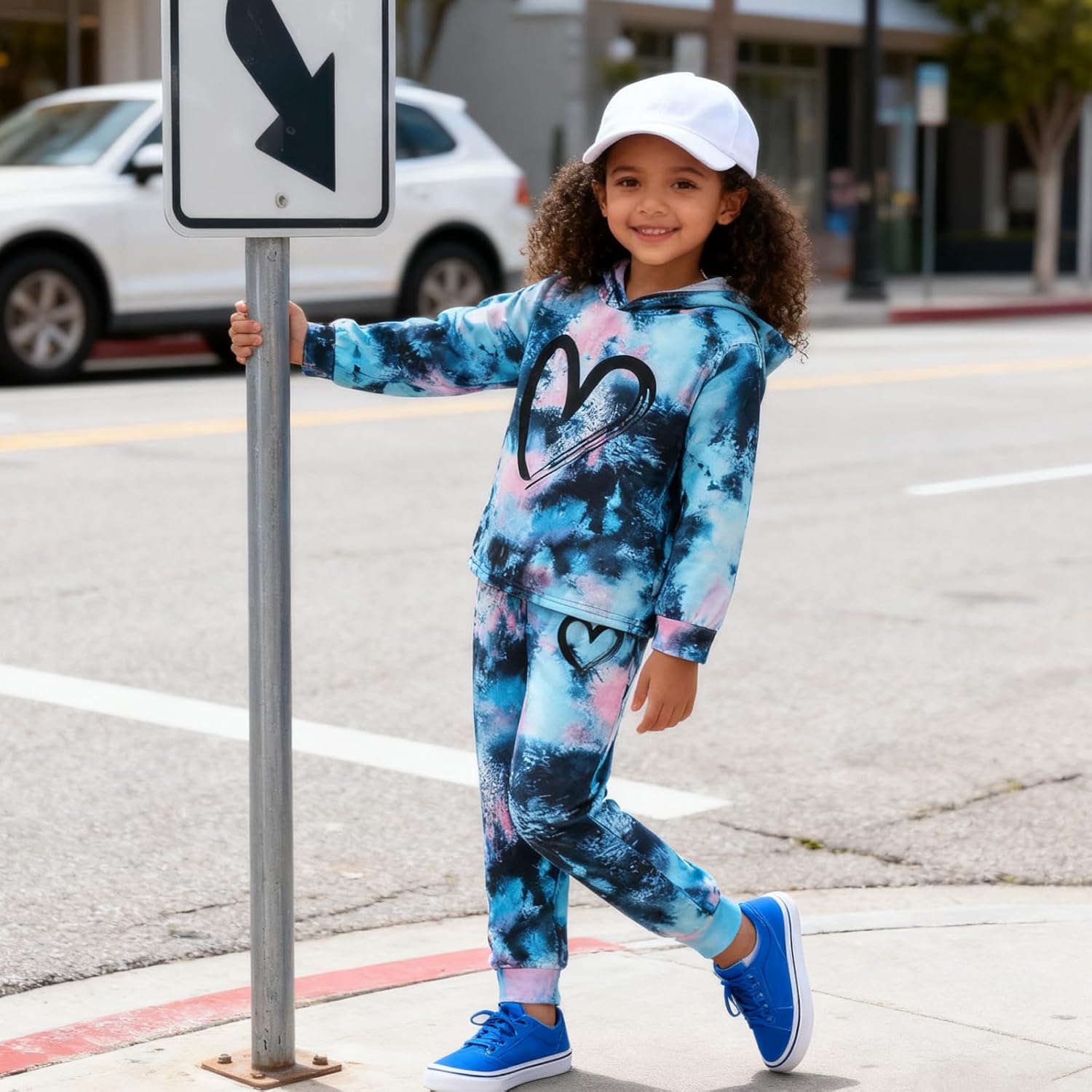 Toddler Baby Girls Clothes Long-sleeve Tie Dye Hoodie Pullover and Sweatpants Heart Print Hooded Outfits Set