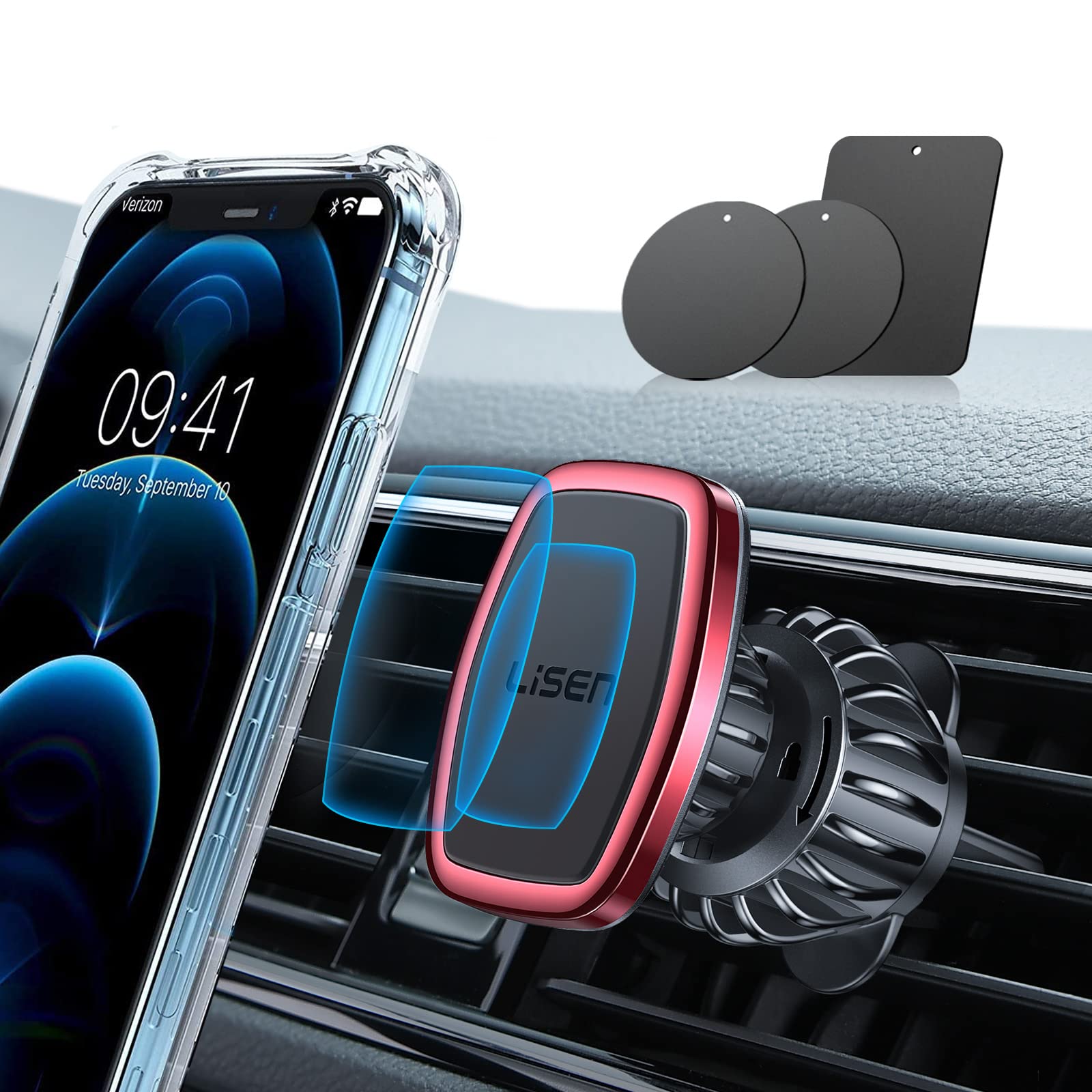 LISEN Magnetic Phone Holder for Car, Car Phone Holder Magnetic with Upgraded Clip & Ultra 6 Strong Magnets, Magnetic Car Phone Mount Magnet for Car Automobile Cradles, Soporte de Telefono para carro