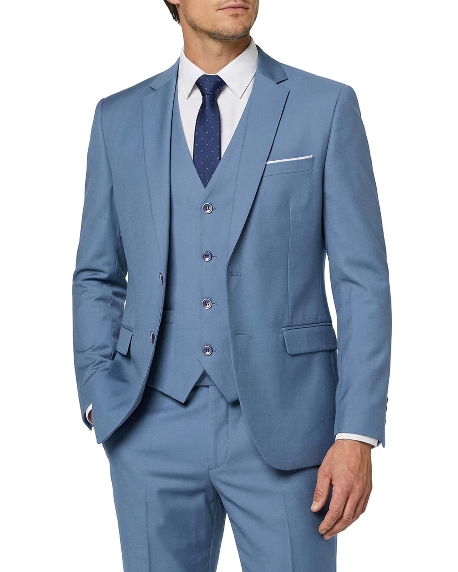 MY'S Men's 3 Piece Slim Fit Suit Set with Tie, 2 Button Blazer Jacket Vest & Pants, Business Wedding Party Prom Suit for Men-98