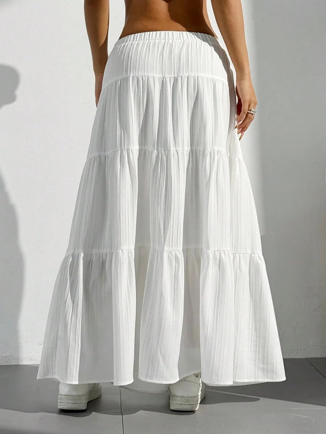 Maxi Skirts for Women Ruffle Hem A Line Long Skirts Elastic Waist Elegant Tiered Layer Boho Long Dress