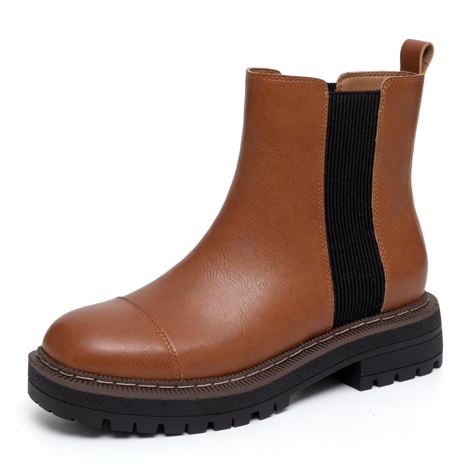 Athlefit Women's Chelsea Boots Platform Chunky Heel Slip On Elastic Lug Sole Ankle Booties-21