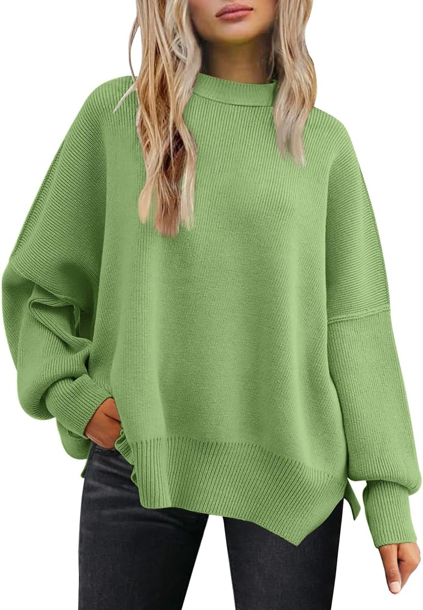 LILLUSORY Women's Oversized Batwing Sweaters 2025 Fall Outfits Trendy Crewneck Knit Side Slit Fashion Pullover Tops-28