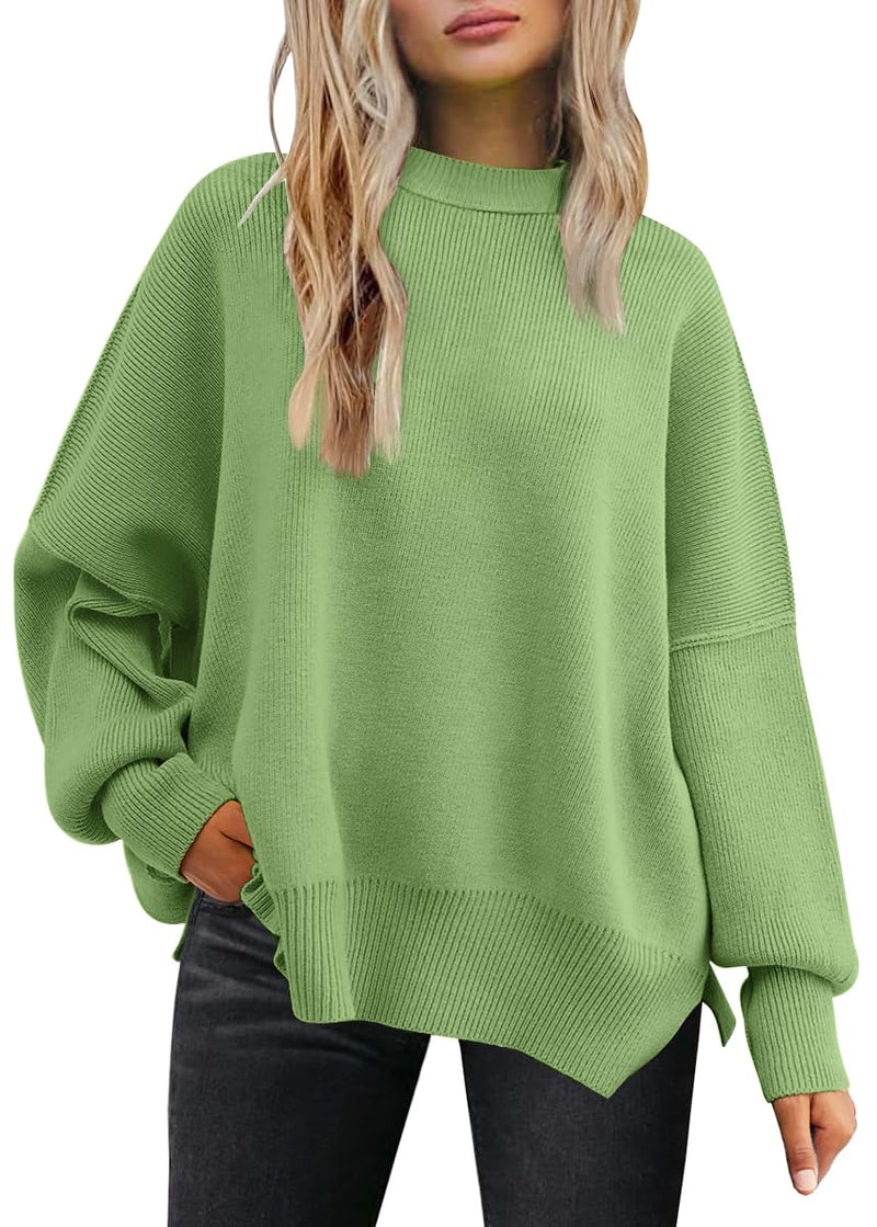 LILLUSORY Women's Oversized Batwing Sweaters 2025 Fall Outfits Trendy Crewneck Knit Side Slit Fashion Pullover Tops-44