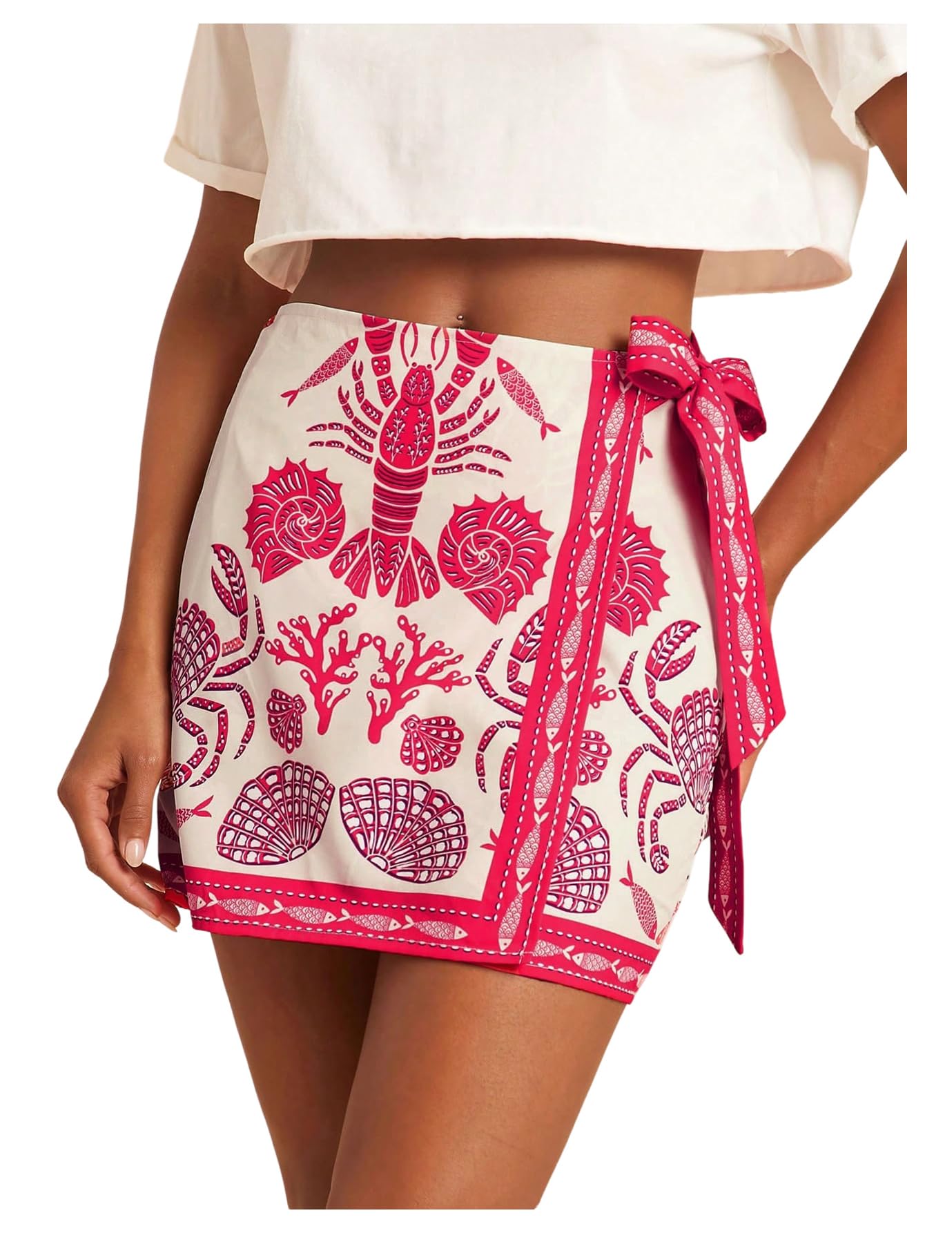 MAKEMECHIC Women's Summer Boho Wrap Mini Skirt Beach Vacation Short Skirts