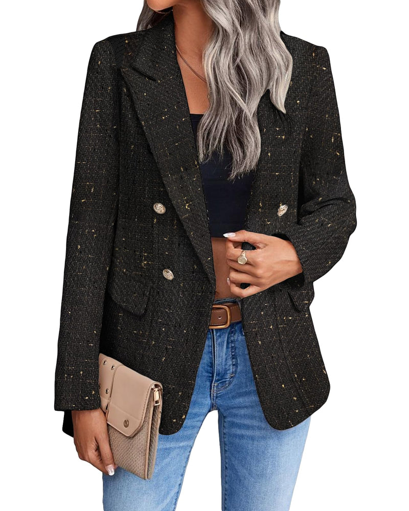 Mina Self 2026 Winter Women's Tweed Wool Blazer Jacket - Plaid Warm Fully Lined Fashion Business Casual Elegant Coat Pockets-52