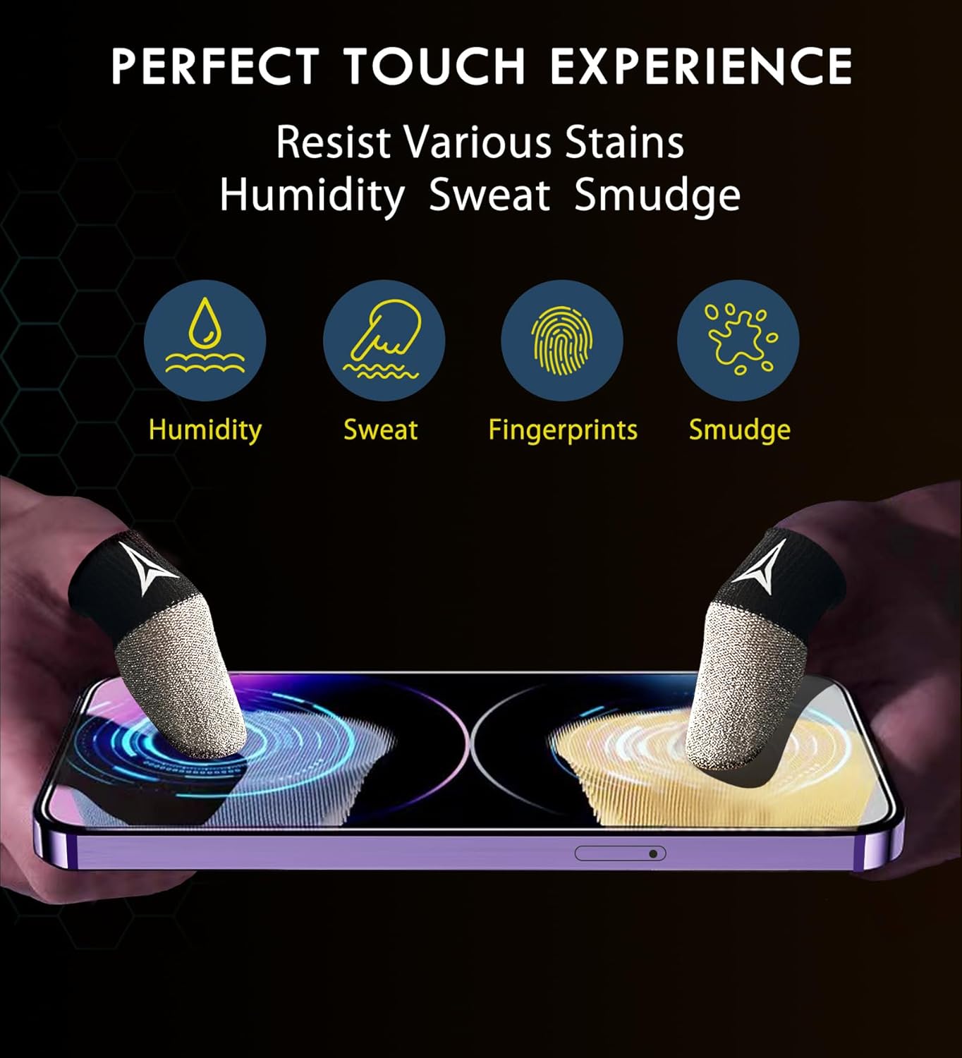 Improved Version-Visible Pure Silver Fiber&Carbon Fiber Professional Model Gaming Finger Sleeves,No Rubber Band,Maximum Touch Response,Comfortable fit, Anti-Sweat,Fit All Touchscreen Devices-6 Pack