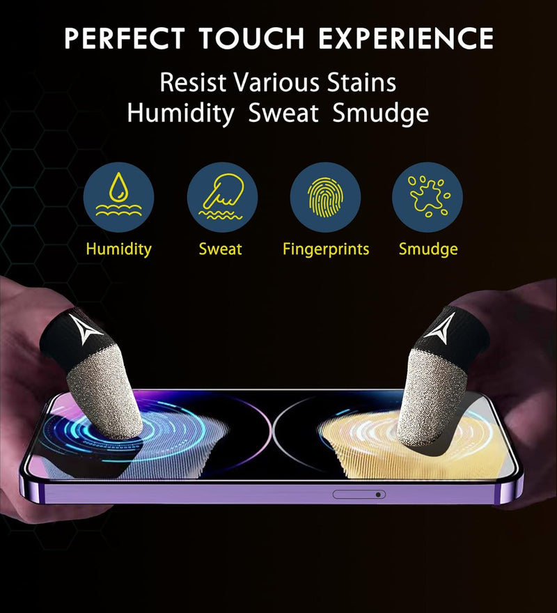 Improved Version-Visible Pure Silver Fiber&Carbon Fiber Professional Model Gaming Finger Sleeves,No Rubber Band,Maximum Touch Response,Comfortable fit, Anti-Sweat,Fit All Touchscreen Devices-6 Pack