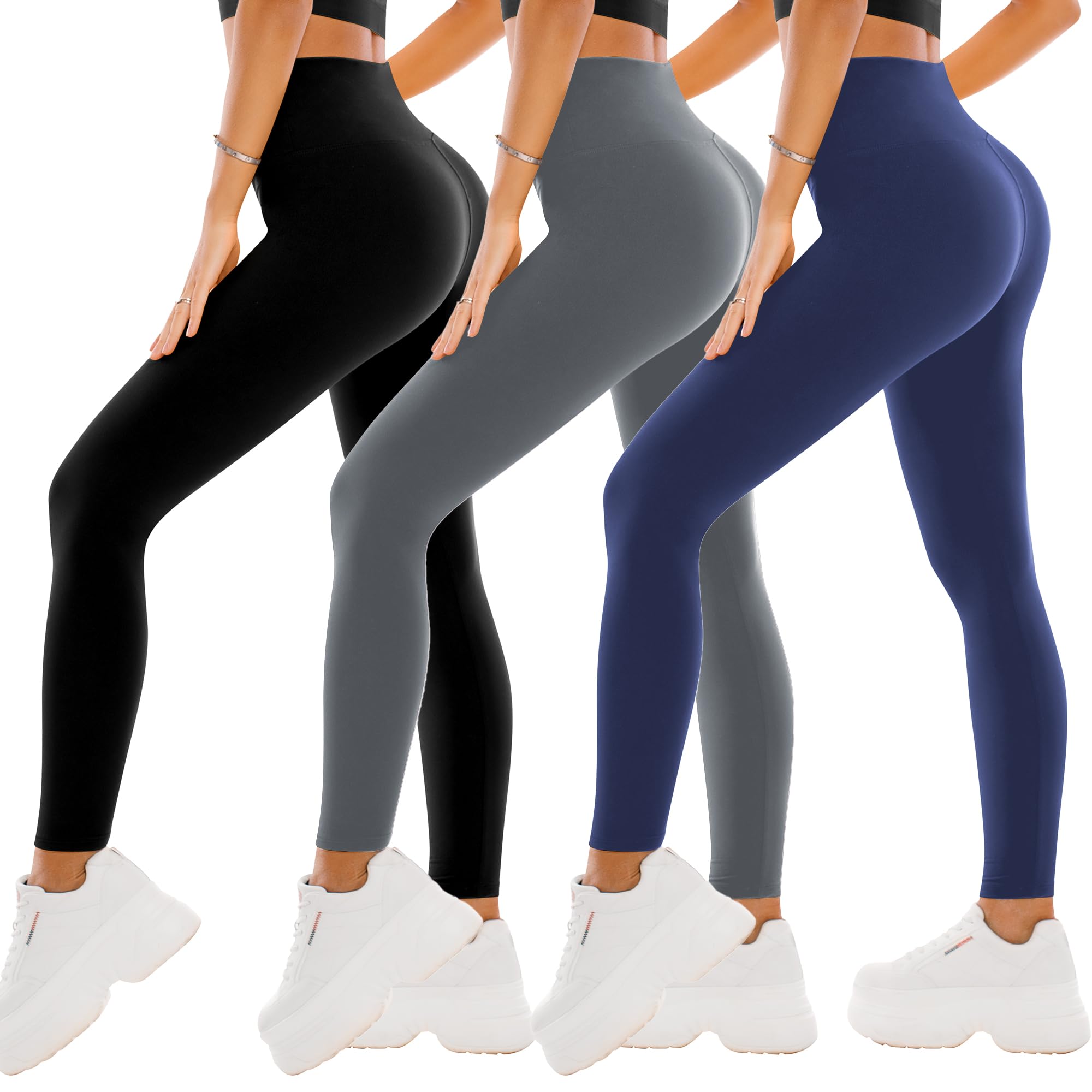 SINOPHANT 3 Pack Leggings for Women - High Waisted Buttery Soft Yoga Pants for Workout Athletic Sports