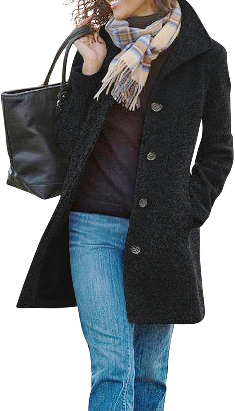 CHARTOU Women's Casual Thicken Wool Blend Stand Collar Single Breasted Pea Coat-5