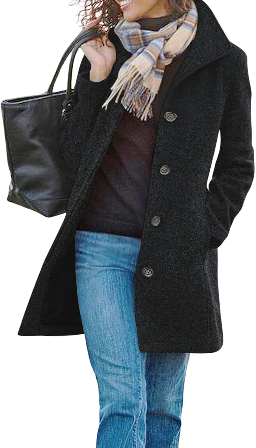 CHARTOU Women's Casual Thicken Wool Blend Stand Collar Single Breasted Pea Coat-12