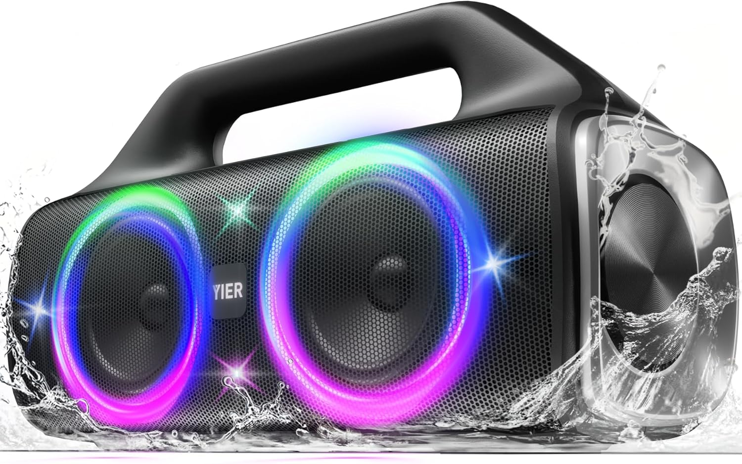 Speakers, 80w (Peak) Portable Wireless Speaker with Lights, Stereo Loud Sound, IP67 Waterproof, Deep Bass Outdoor Speakers Bluetooth 5.3 Dual Pairing for Home Party Beach Camping, Gifts