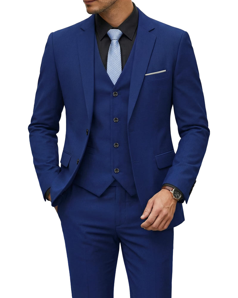 YND Men's 3 Piece Suit Set with Tie, 2 Button Slim Fit Solid Blazer Jacket Vest Pants, Business Wedding Party Suits for Men-24