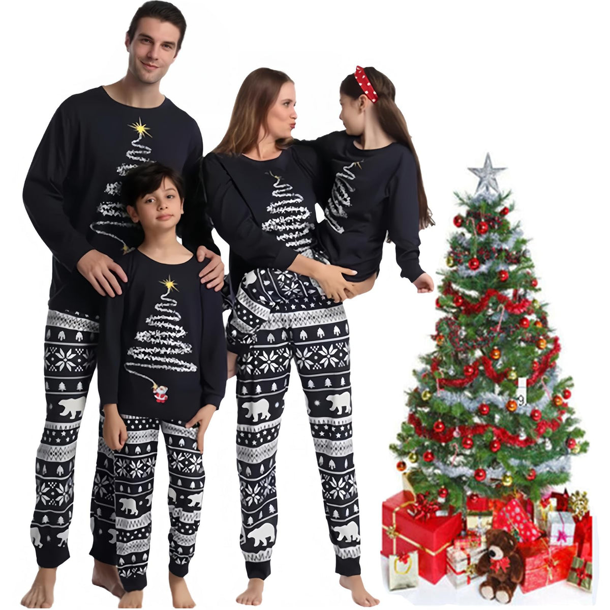 lohill Christmas Pajamas for Family, Womens Sanda Claus Snow Print Xmas Pjs Pajamas matching christmas pjs