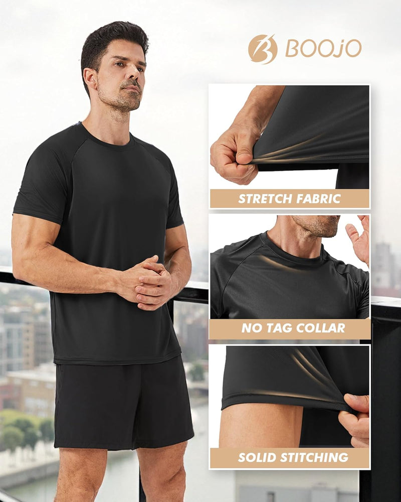 Workout Mens Shirts - Casual Black Quick Dry Moisture Wicking T-Shirts Crew Neck Short Sleeve for Gym Athletic Running