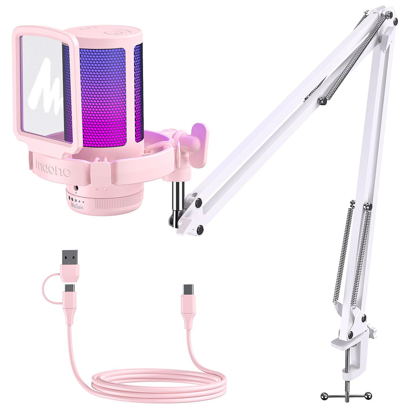 MAONO Gaming USB Microphone, Noise Cancellation Condenser Mic with Mute, Gain, Monitoring, Boom Arm Mic for Streaming, Podcast, Twitch, YouTube, Discord, PC, Computer, PS4, PS5, Mac, GamerWave DGM20S