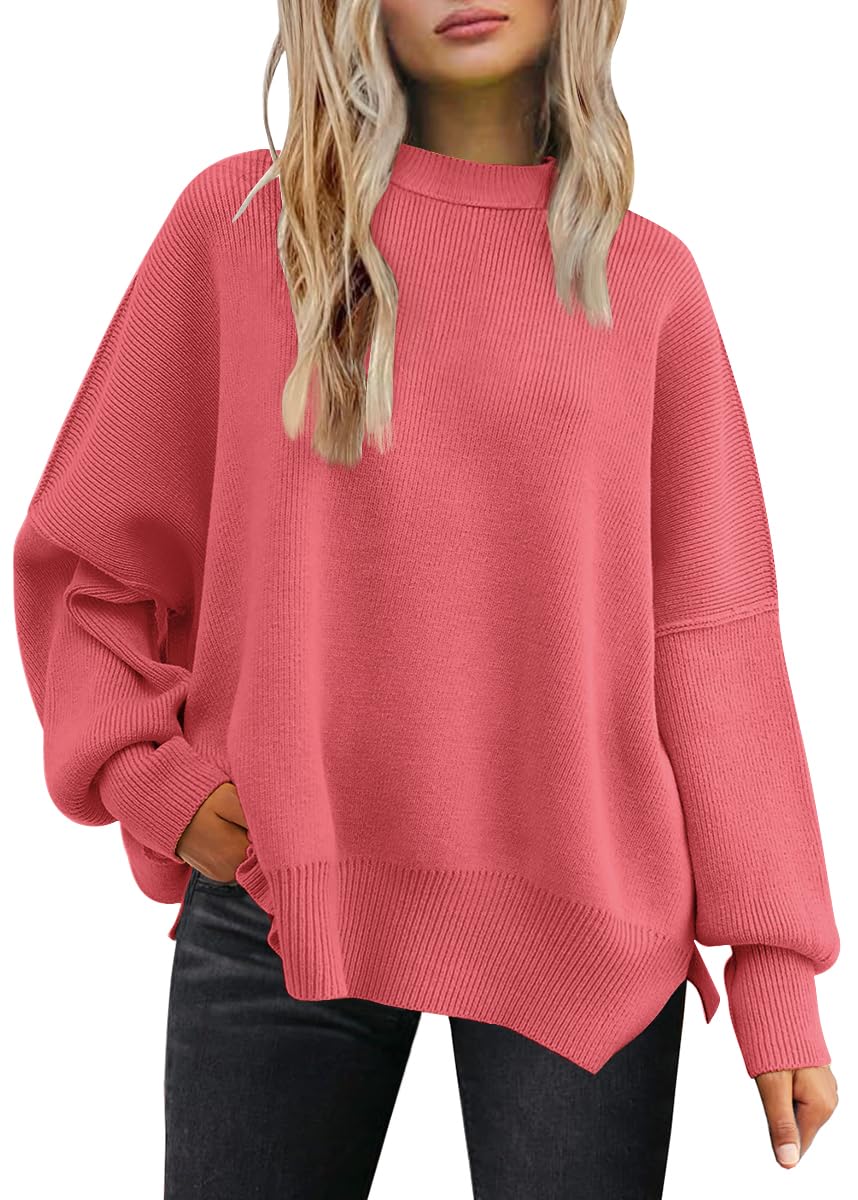 LILLUSORY Women's Oversized Batwing Sweaters 2025 Fall Outfits Trendy Crewneck Knit Side Slit Fashion Pullover Tops-55