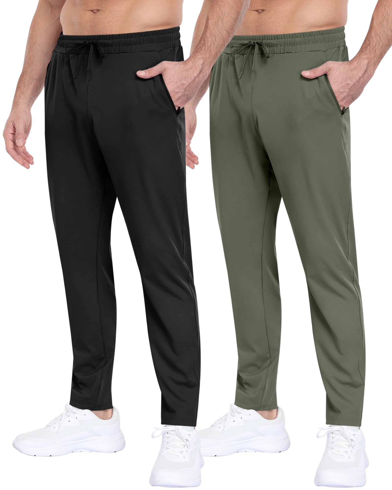 2 Pack Mens Fleece Lined Pants with Zipper Pockets,Winter Athletic Workout Warm Running Joggers Sweatpants for Men-32