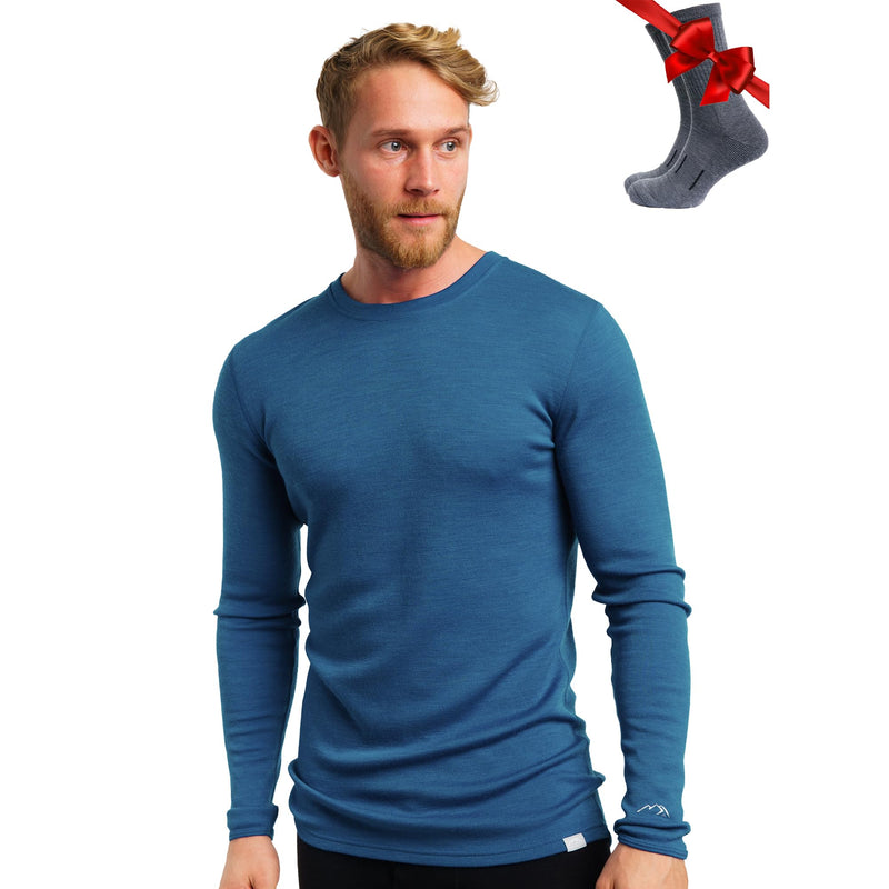 Merino.tech Merino Wool Base Layer - Mens 100% Merino Wool Long Sleeve Thermal Shirts Heavyweight, Midweight, Lite with Socks-70