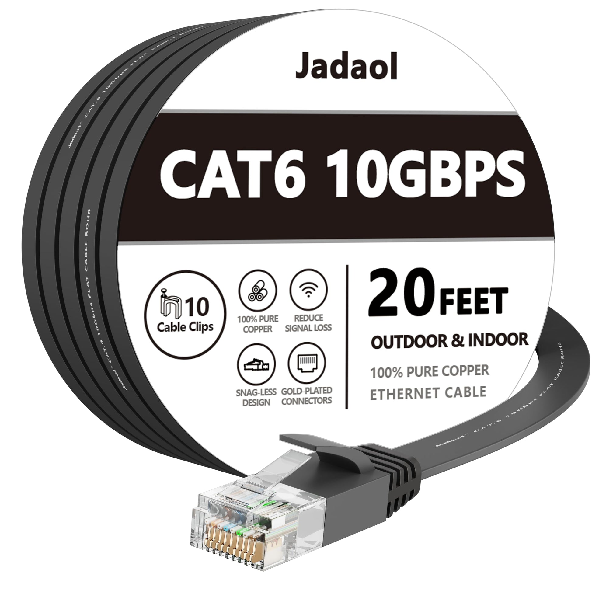 Jadaol Cat 6 Ethernet Cable 50 ft, 10Gbps Support Cat8 Cat7 Network, Flat RJ45 LAN Patch Cable, High-Speed Wired Internet Cable for Router, Modem, Switch, Gaming Consoles, PC, Streaming Devices, White