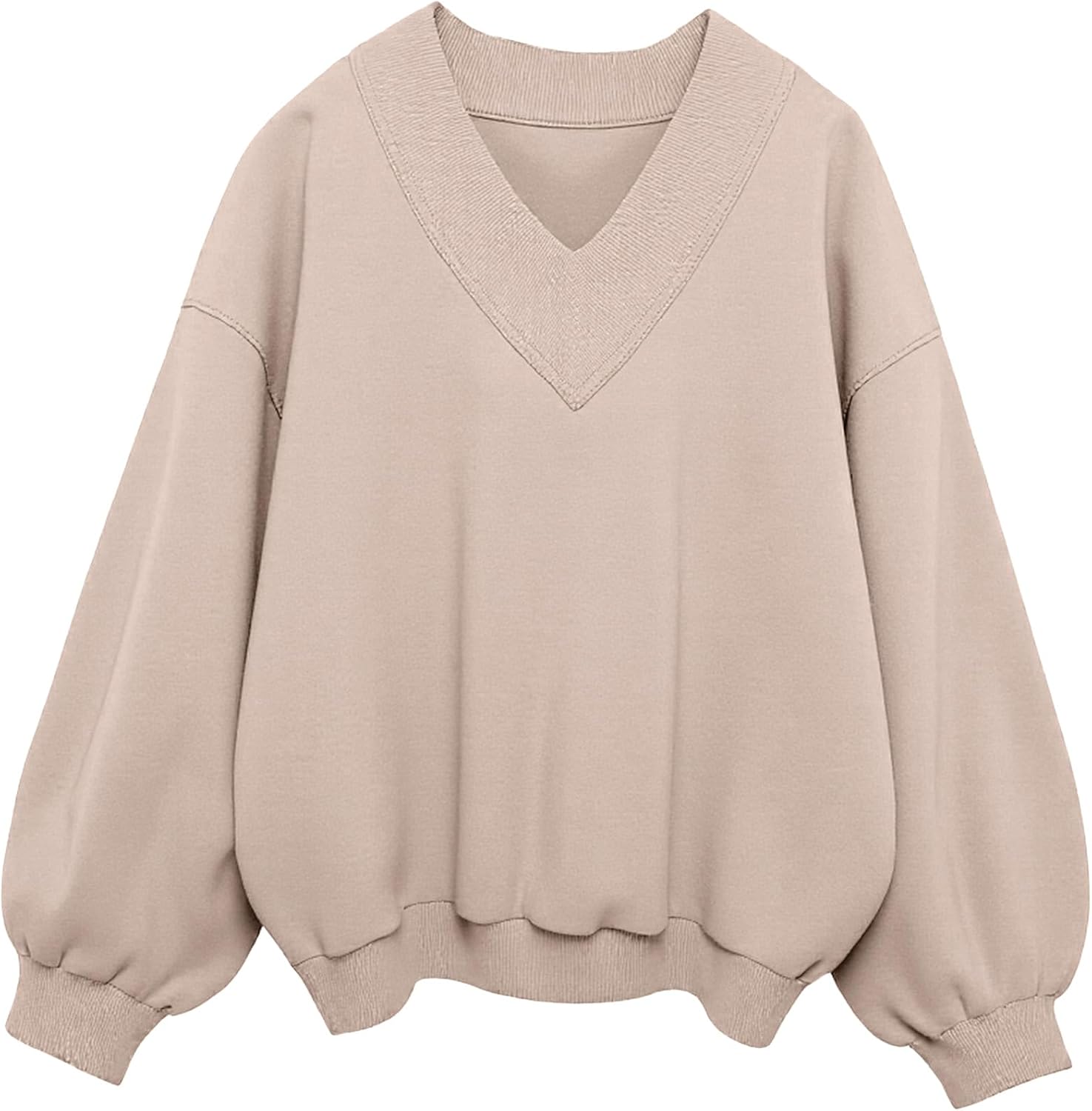 Hilinker Womens V Neck Oversized Sweatshirts Casual Drop Shoulder Long Sleeve Pullover Tops