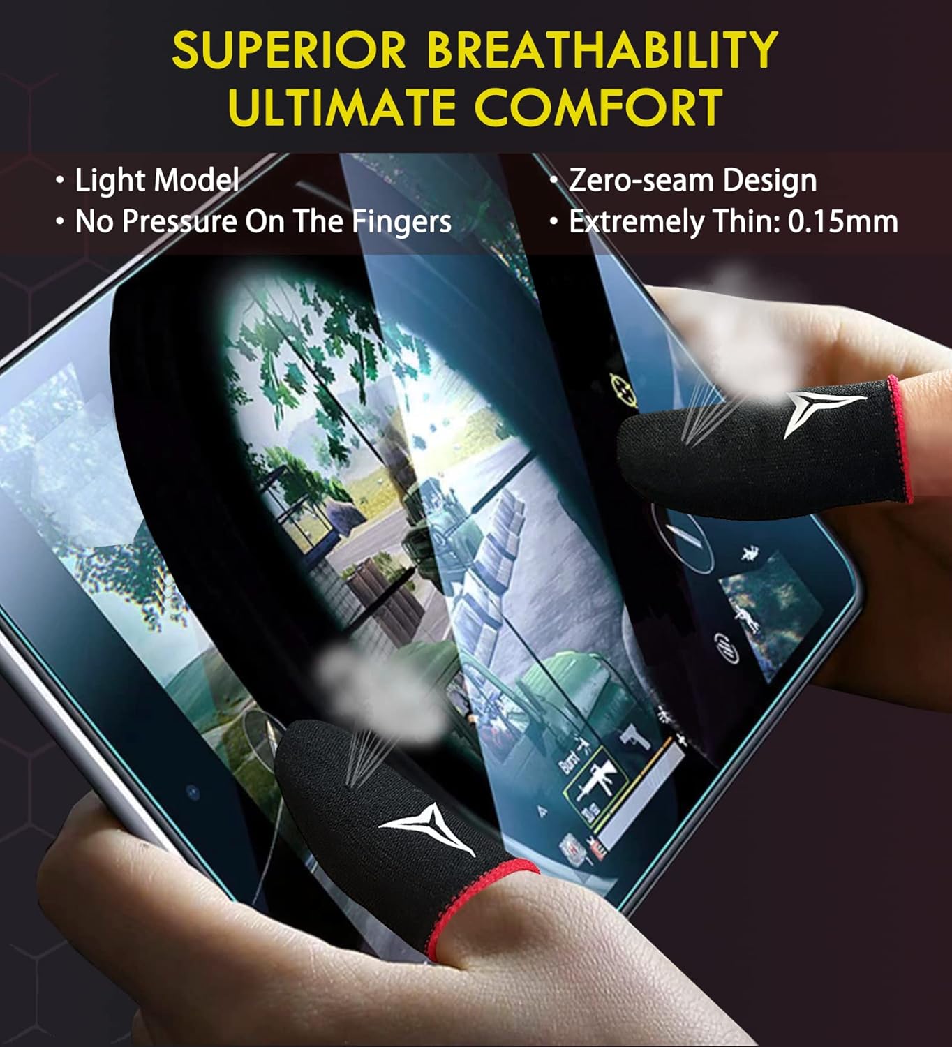 6 Pack Mobile Phone Gaming Finger Sleeves, Nuozme Finger Sleeves Compatible with All Touchscreen Devices, 0.15mm Superconducting Nanofibers, Smooth Feel, Anti-Sweat, Extremely Thin, Red Edge