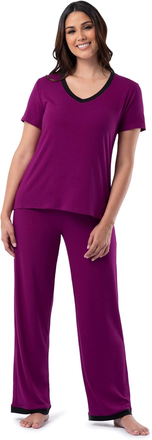 Fruit of the Loom womens Short Sleeve Tee and Pant 2 Piece Sleep Set-46