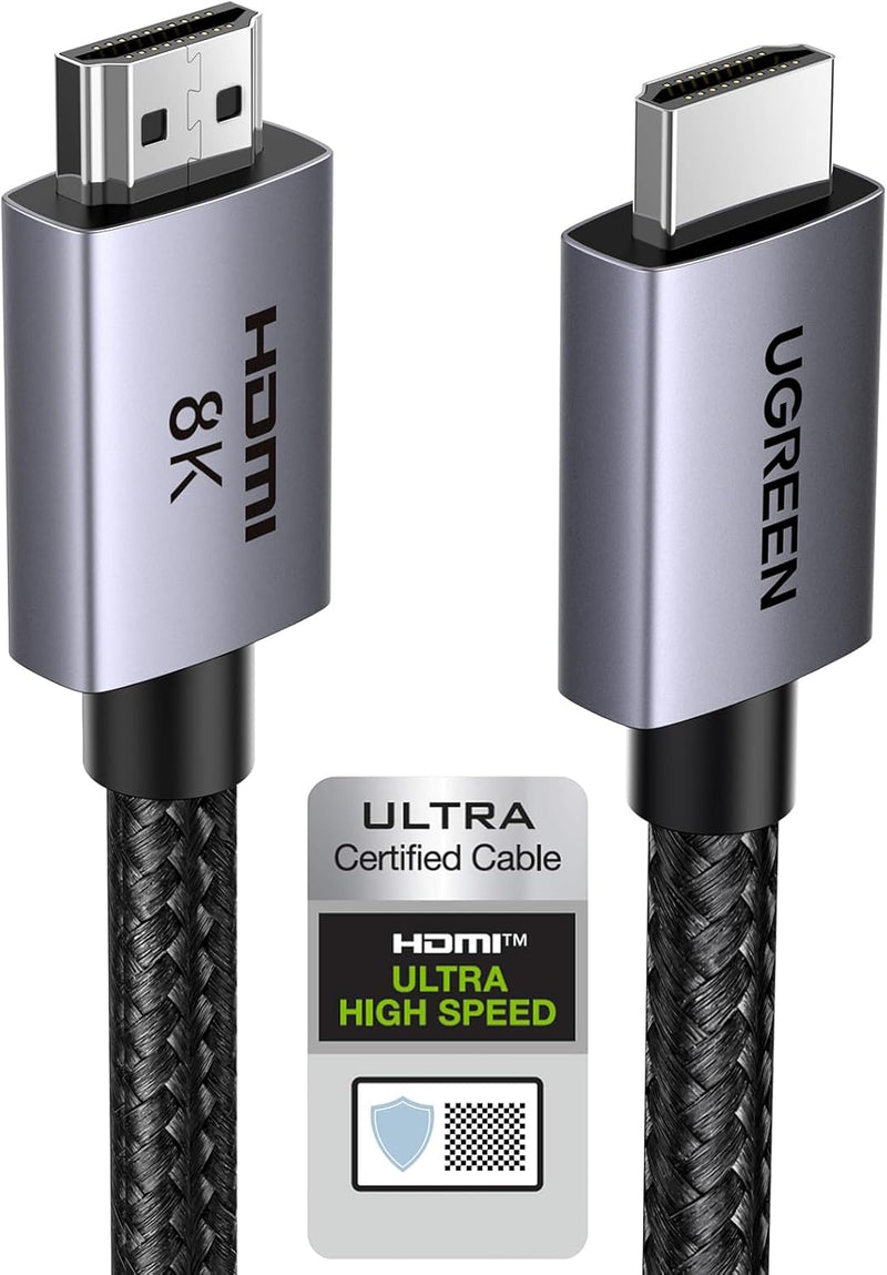UGREEN 8K HDMI 2.1 Cable 48Gbps 6.6FT, Certified Ultra High Speed HDMI Cord Aluminum, 4K@240Hz 120Hz 10K 8K@60Hz, HDCP 2.2&2.3, eARC HDR 10 Dolby Compatible with PS5/Blu-ray/Roku TV/Switch 2/Mac mini