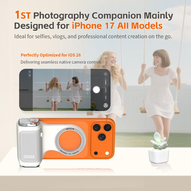 COMITOK MOCA - iPhone Camera Grip - for Native Camera Control with Removable Remote & Built-in Keychain, Magnetic Phone Camera Grip No Need App Support iOS26/17/18, Fun Shot Magnetic Grip with 1/4 Nut