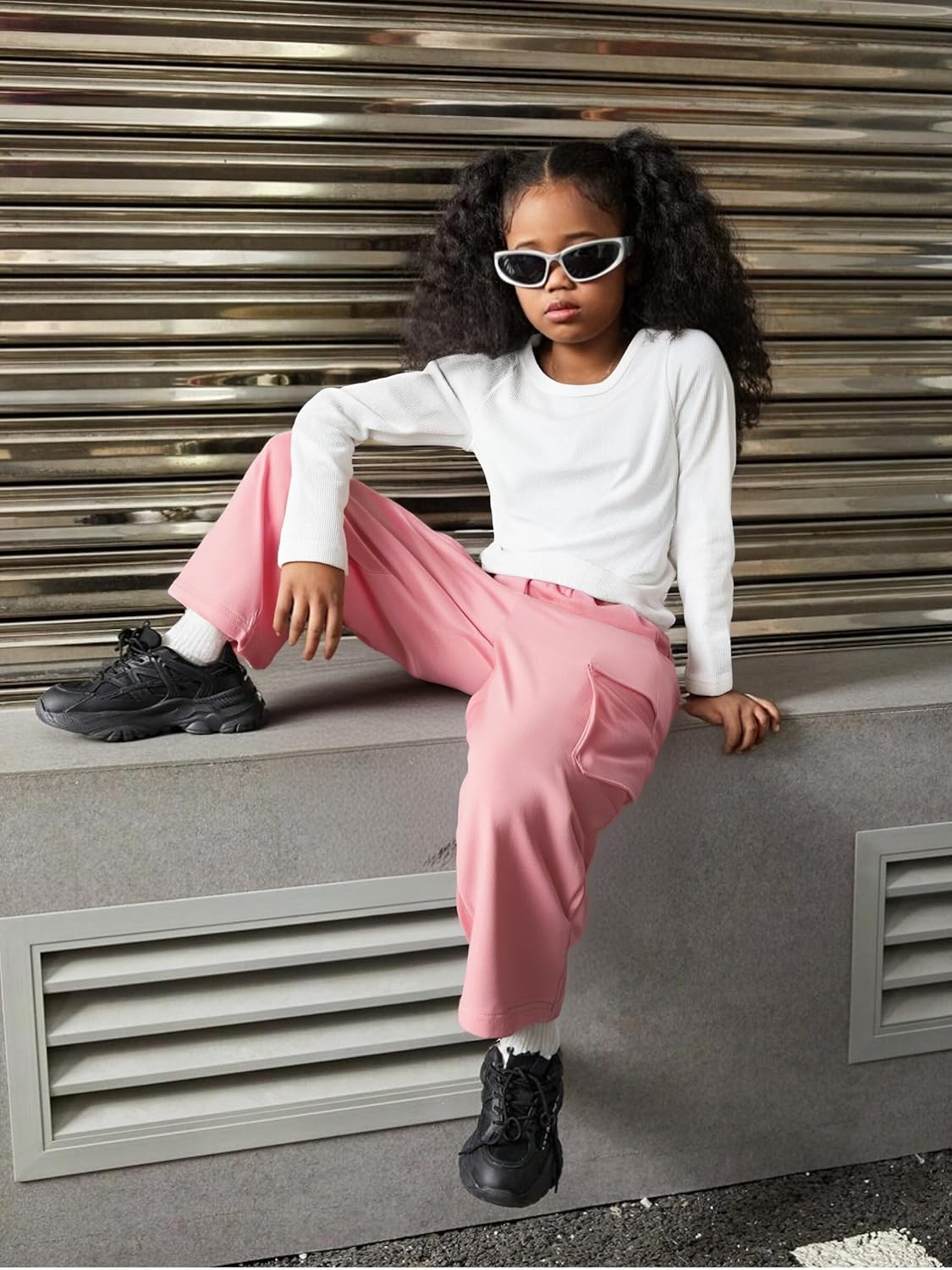 Azmxynol Girls Clothes 2 Piece Outfit Ribbed T-Shirt Top + Cargo Pants, Girls Fall Clothing Set, Sizes 5-16 Years