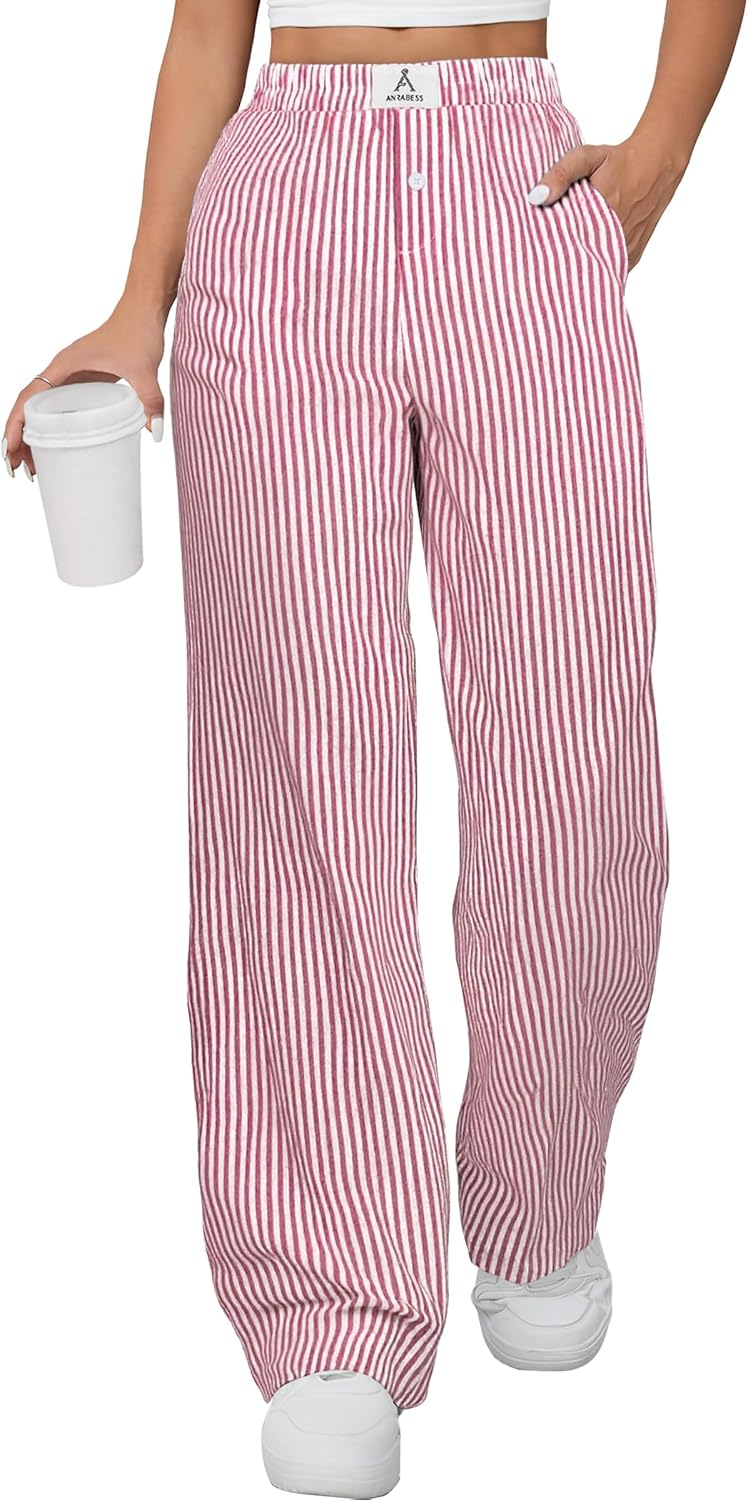 ANRABESS Womens Striped Gingham Pants 2026 Pajama Lounge Boxer Pants Cute Comfy PJ Bottoms with Pockets Y2K Plaid Outfits-83