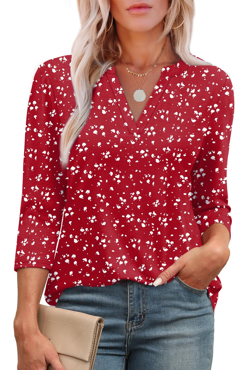 OFEEFAN 3/4 Length Sleeve Womens Tops V Neck Tunic Shirts Loose Curved Hem Blouses Dressy Casual S-3XL-44