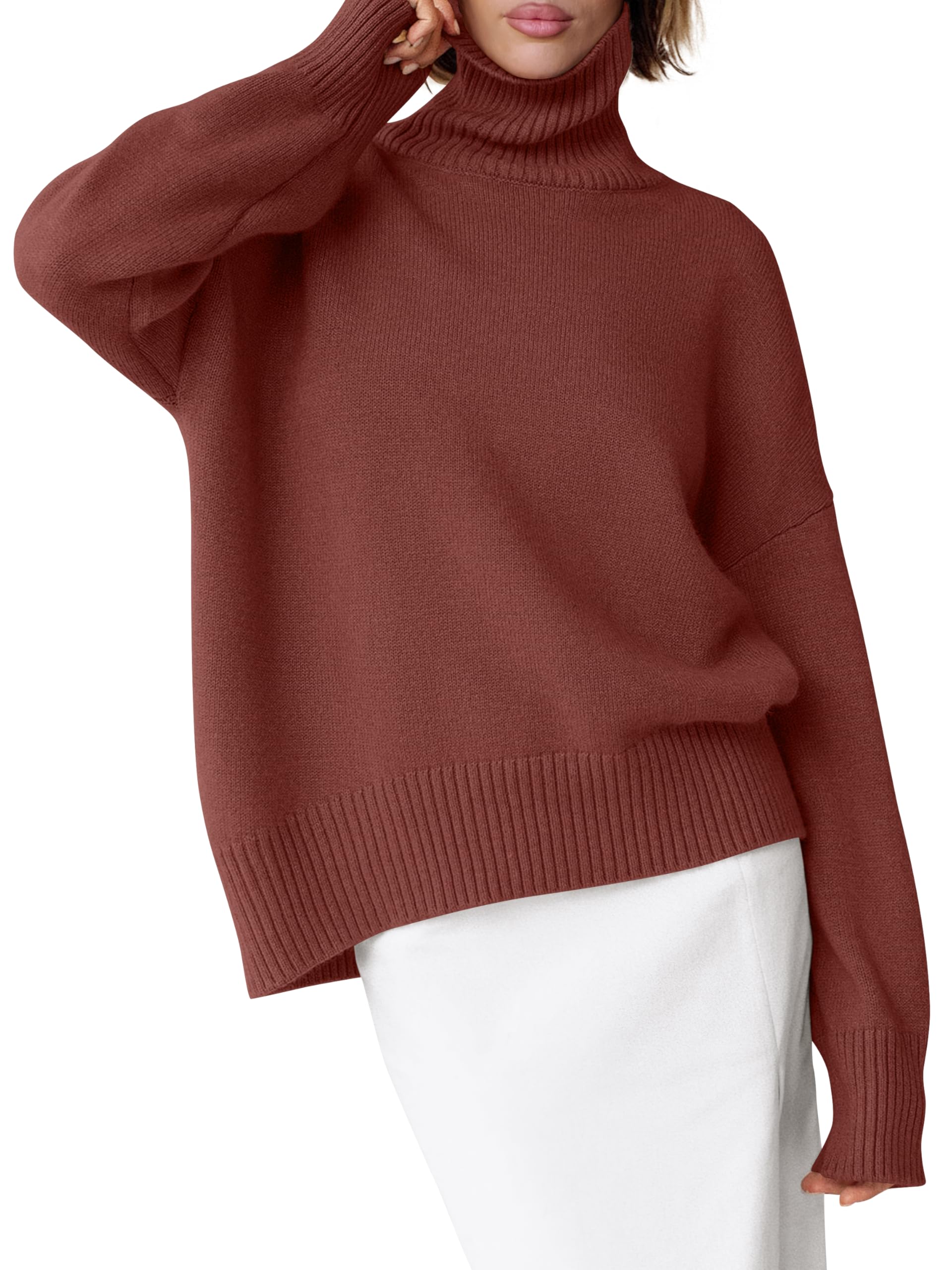 ANRABESS Womens Turtleneck Sweaters Oversized Chunky Long Sleeve Knit High Low Hem Pullover Top 2025 Fall Winter Fashion-9